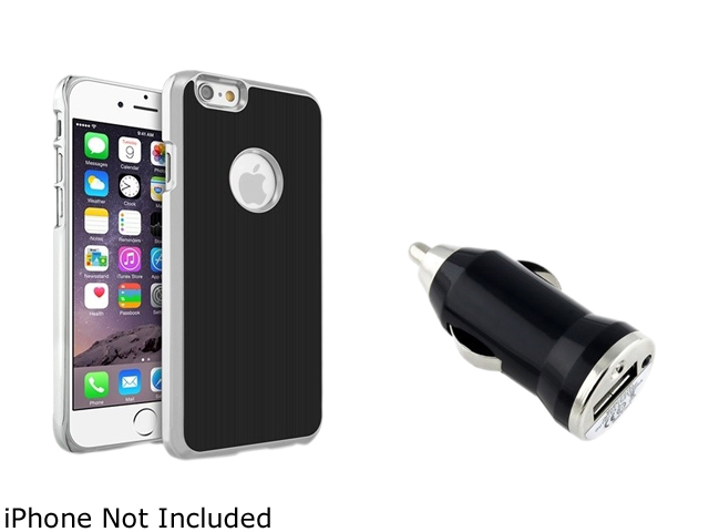 Insten Black Brushed Aluminum Case Cover with Car Charger Adapter for Apple iPhone 6 (4.7 inch) 2002623