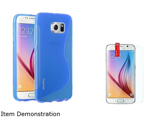 Insten Clear Blue TPU S Shape Skin Back Case + Clear Screen Protector For Samsung Galaxy S6 2076585