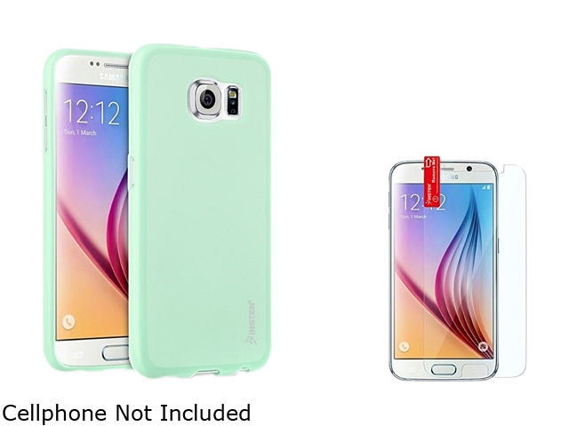 Insten Green TPU Rubber Gel Case + Clear Screen Protector For Samsung Galaxy S6 2077475