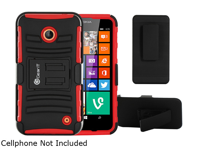 GearIT Red Nokia Lumia 635 630 High Impact Hybrid Armor Case Cover Stand Holster GNK635HYBDLRD