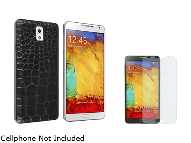 Insten Black Crocodile Back Cover Plastic Case with Colorful Diamond Screen Protector Compatible with Samsung Galaxy Note 31635361