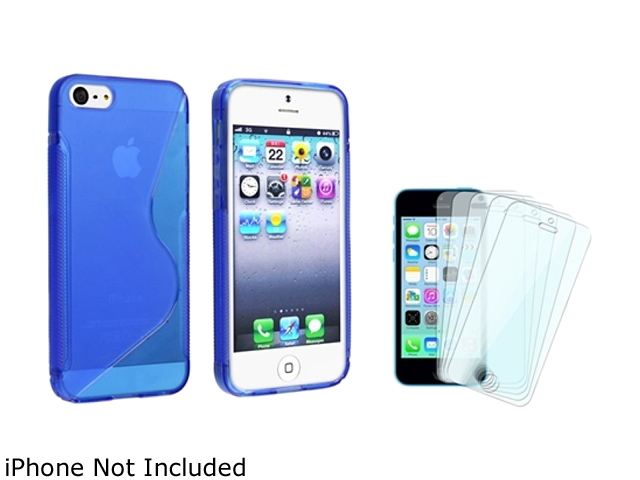 Insten Clear Blue S Shape TPU Rubber Skin Case with 5 Pack Screen Protector Compatible with Apple iPhone 5 / 5S 1666511