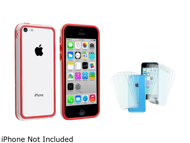Insten Clear / Red TPU Bumper with 6 Pack Front / Back Screen Protector Compatible with Apple iPhone 5C 1664669