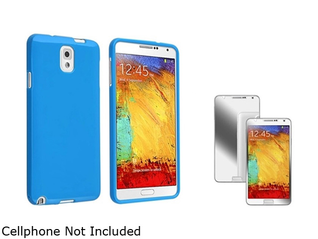 Insten Blue Jelly TPU Case with Mirror Screen Protector Compatible with Samsung Galaxy Note III Note 3 N9000 1457906