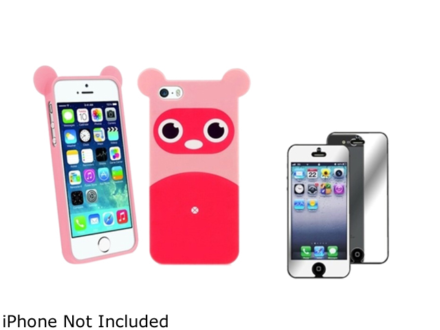 Insten Pink Raccoon TPU Rubber Case with Mirror Screen Protector Compatible with Apple iPhone 5 / 5S 1475174