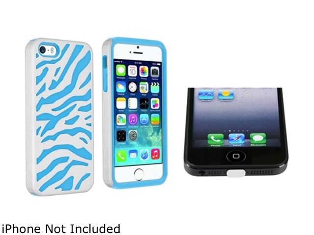 Insten Baby Blue Skin/White Zebra Hard Hybrid Case with Clear Docking Port Cap Compatible with Apple iPhone 5 / 5S 1475575