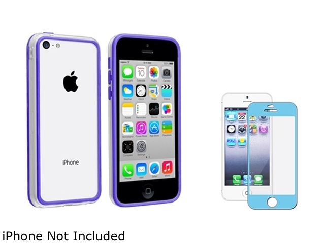 Insten Clear/Blue TPU Rubber Bumper with Blue Color Frame Screen Protector Compatible with Apple iPhone 5C 1475710