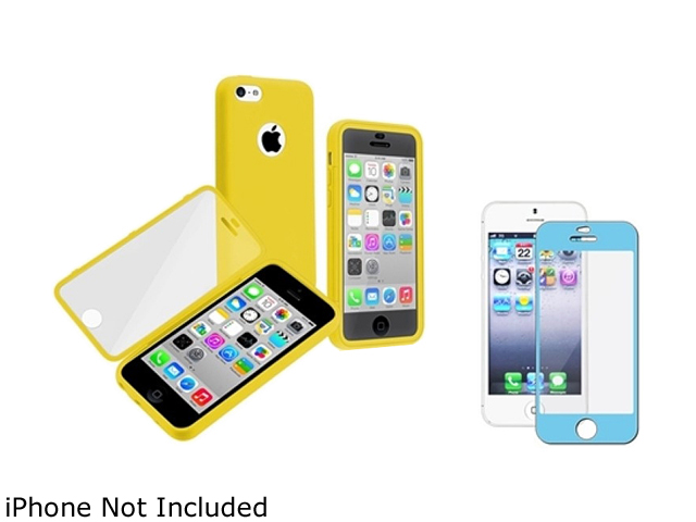 Insten Yellow / Clear Frosted Cover Book TPU Case with Blue Color Frame Screen Protector Compatible with Apple iPhone 5C 1572597