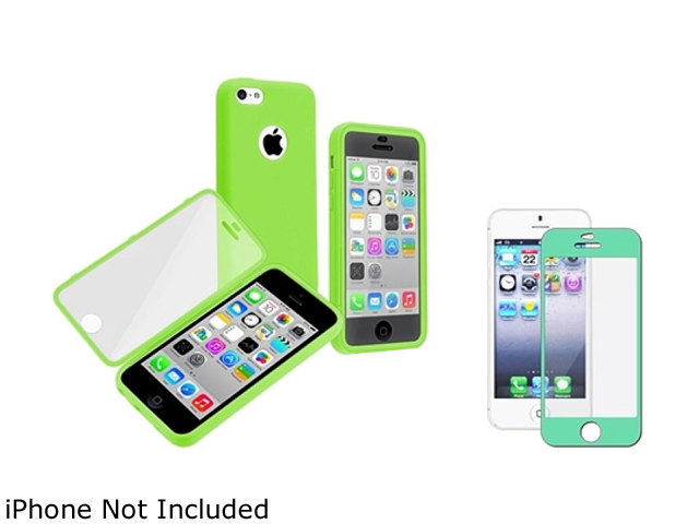Insten Green / Clear Frosted Cover Book TPU Case with Green Color Frame Screen Protector Compatible with Apple iPhone 5C 1572610
