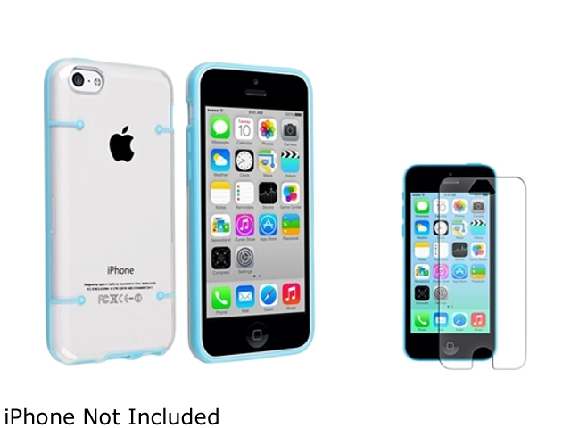 Insten Clear with Blue Trim Clip on Slim Case with Anti Glare Screen Protector Compatible with Apple iPhone 5C 1404941