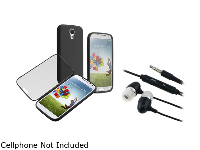 Insten Black / Clear Frosted Cover Book TPU Case + Black In ear (w/on off) & Mic Stereo Headsets Compatible with Samsung Galaxy S4 S IV S 4 i9500