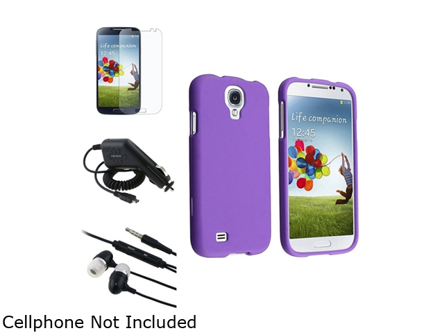 Insten Purple Hard Case + Matte Screen Protector + Charger + Black Headset Compatible with Samsung Galaxy SIV S4 i9500