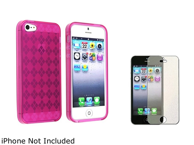 Insten Hot Pink Argyle Candy Skin Case Case And Colorful Diamond Screen Protector for Apple iPhone 5 803841