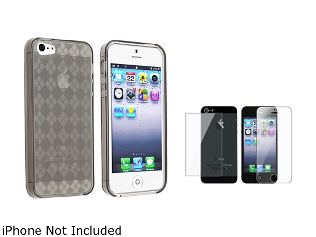 Insten Smoke Argyle Candy Skin Case Case And Reusable Front & Back Screen Protector Set for Apple iPhone 5 803869