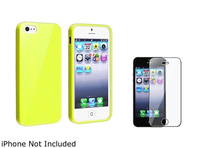 Insten Yellow Jelly TPU Rubber Case Cover + Clear Screen Cover Compatible With Apple iPhone 5 / 5s 814772