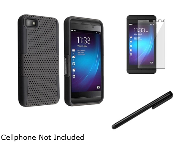 Insten Black meshed Silicone Case w/ LCD Cover + Stylus Pen Compatible with BlackBerry Z10