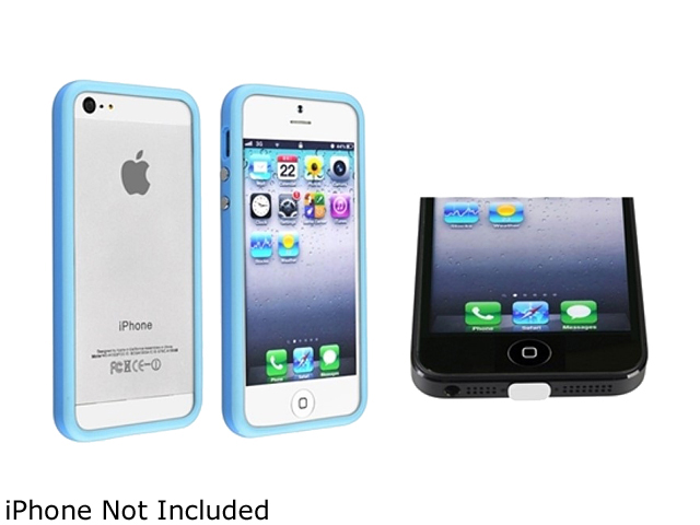 Insten Light Blue Bumper with Aluminum Button Cover + White Docking Port Cap For iPhone 5 919828