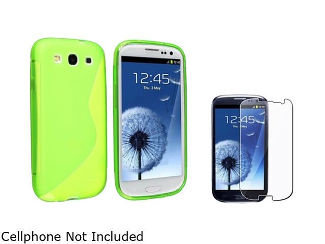 Insten Clear Green S Shape TPU Rubber Case & Reusable Screen Protector For Samsung Galaxy S3 817868 