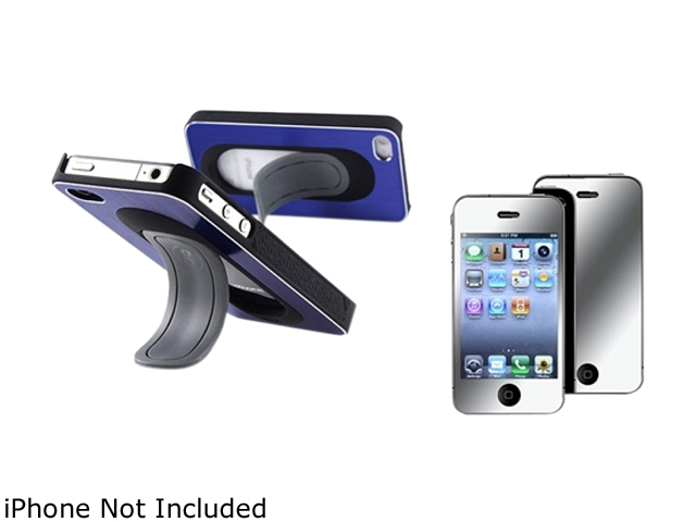 Insten Blue Snap on Wrap Case w/ Stand & Mirror Screen Protector for iPhone 4 / 4S 683675