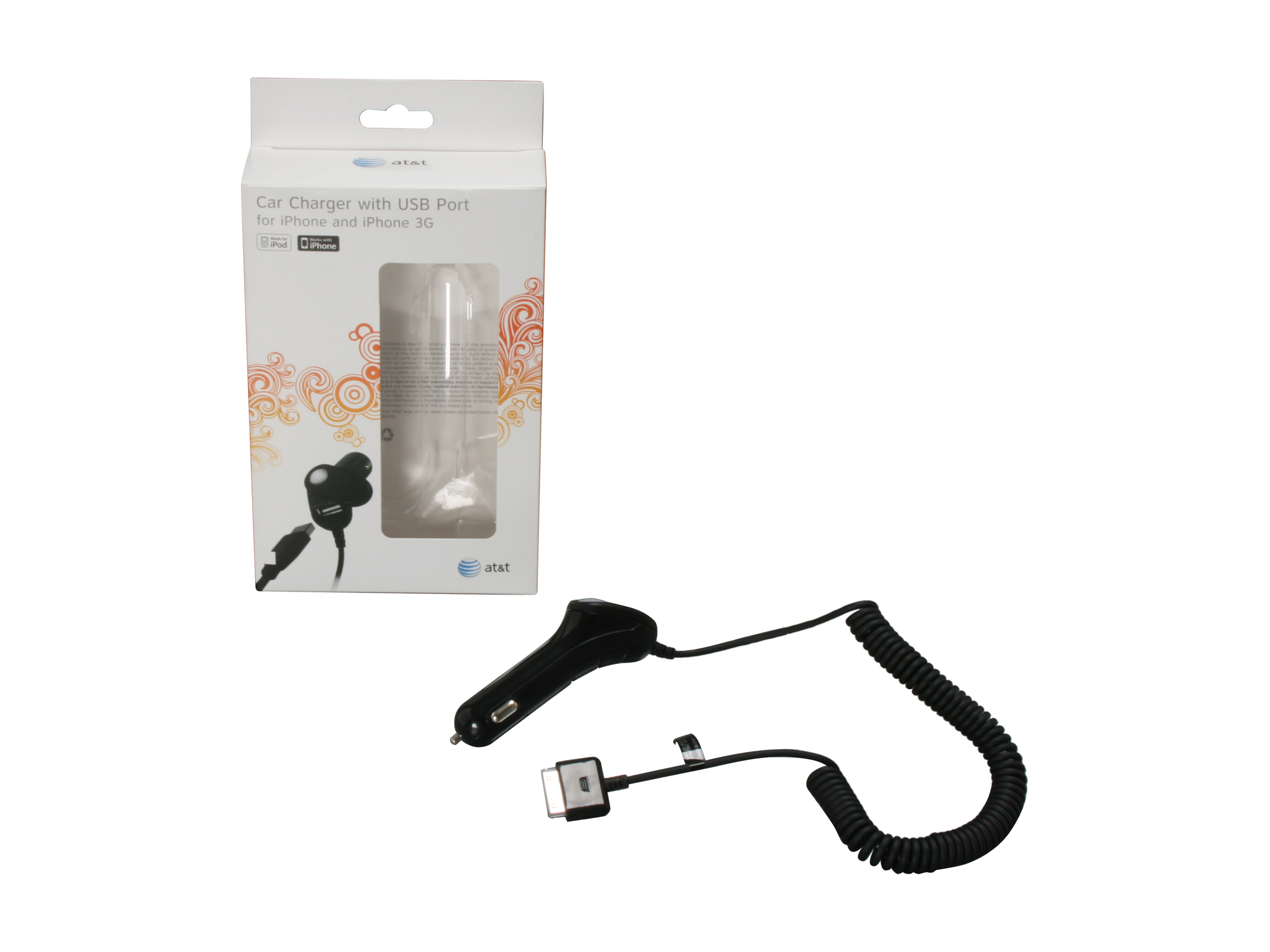 AT&T Black Car Charger with USB Port For iPhone (32520att)