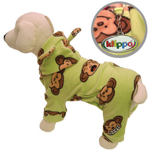 Adorable Silly Monkey Fleece Dog Pajamas/Bodysuit with Hood   Lime   XS