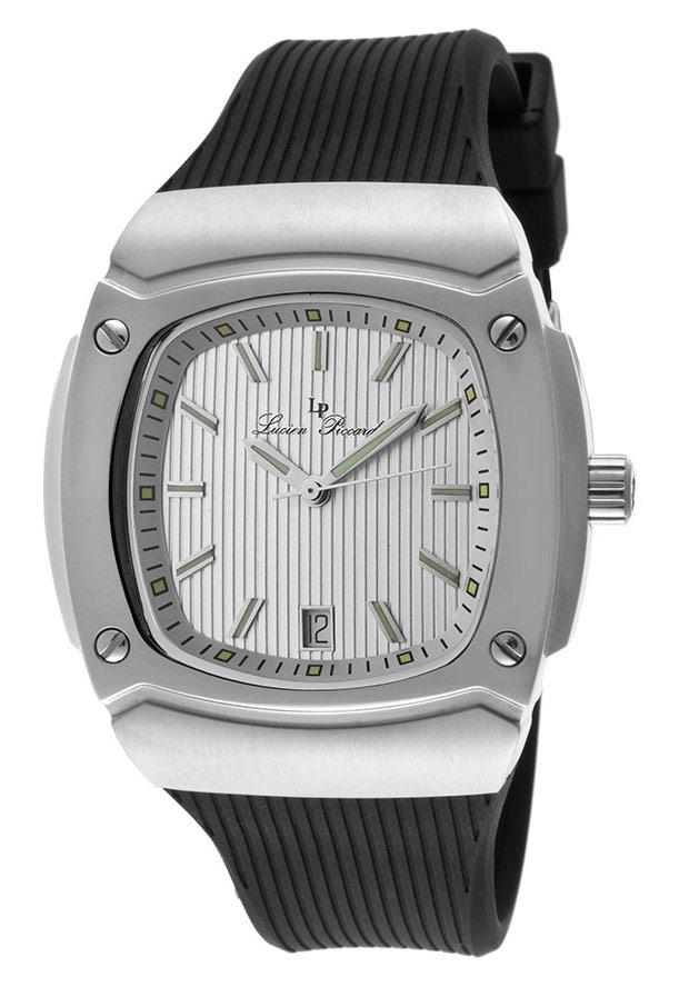 Lucien Piccard 440 02S Armada Black Silicone Silver Dial Silver Tone Case Watch 