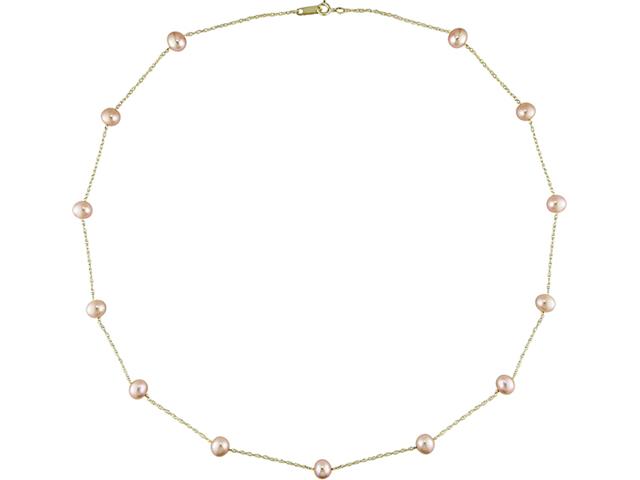 14k Yellow Gold FW Pink Pearl Tin cup Necklace (5 6mm)