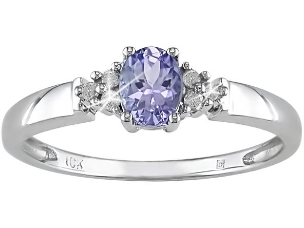 10K White Gold .05 ctw Diamond and Tanzanite Ring