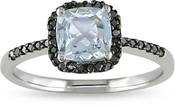 10k Gold Aquamarine and 1/7ct TDW Diamond Ring