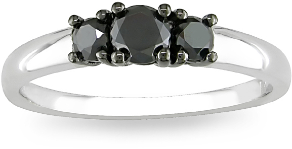 Silver 1/2ct TDW Black Diamond Three stone Ring