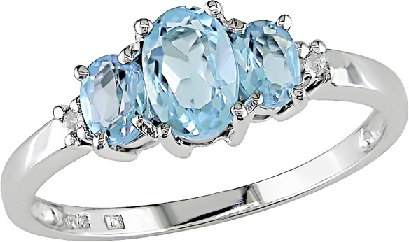 10K White Gold .02 ctw Diamond and Blue Topaz 3 Stone Ring