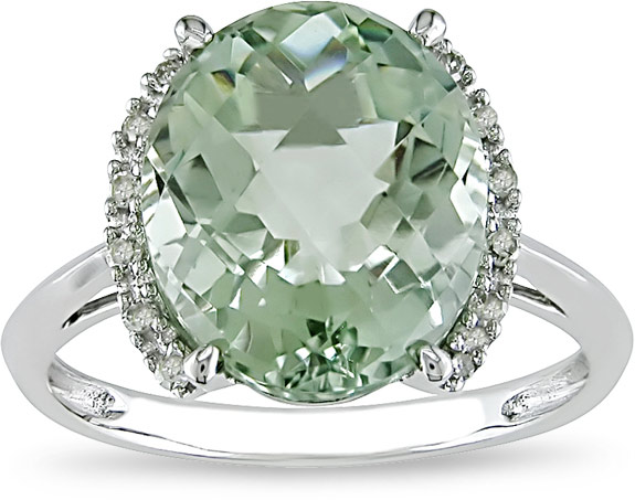 10k  4ct TGW Green Amethyst and .06ct Diamond Ring