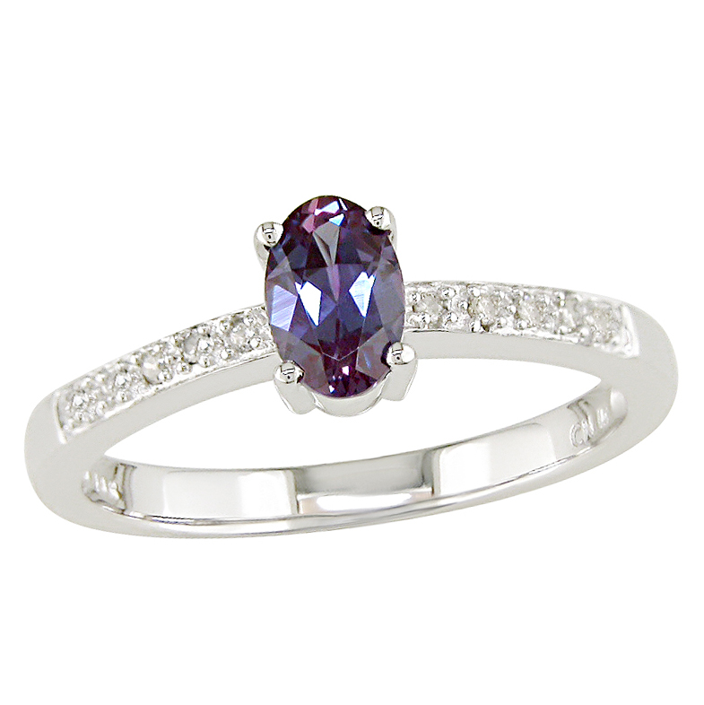 10K White Gold .05 ctw Diamond and Alexandrite Ring