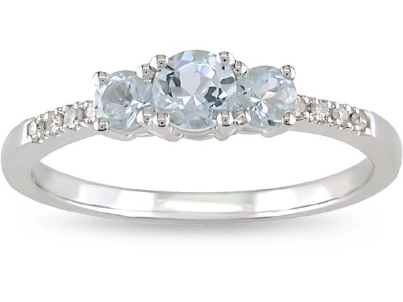 10k White Gold Aquamarine and Diamond Ring