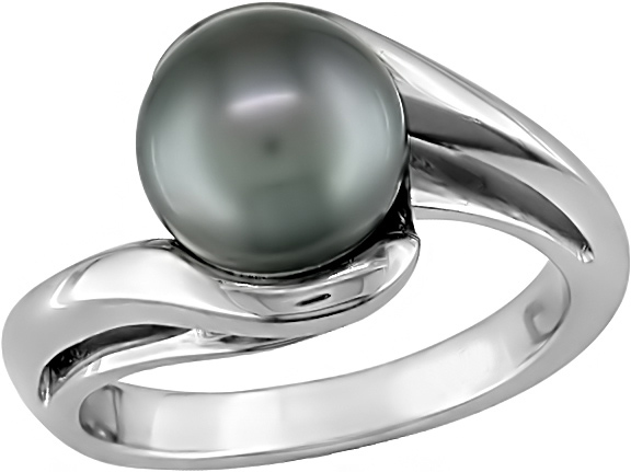 10K White Gold Black Pearl Tahitian Ring