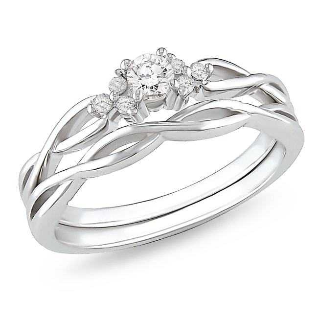 1/6ct Diamond TW Bridal Set Ring 10k White Gold