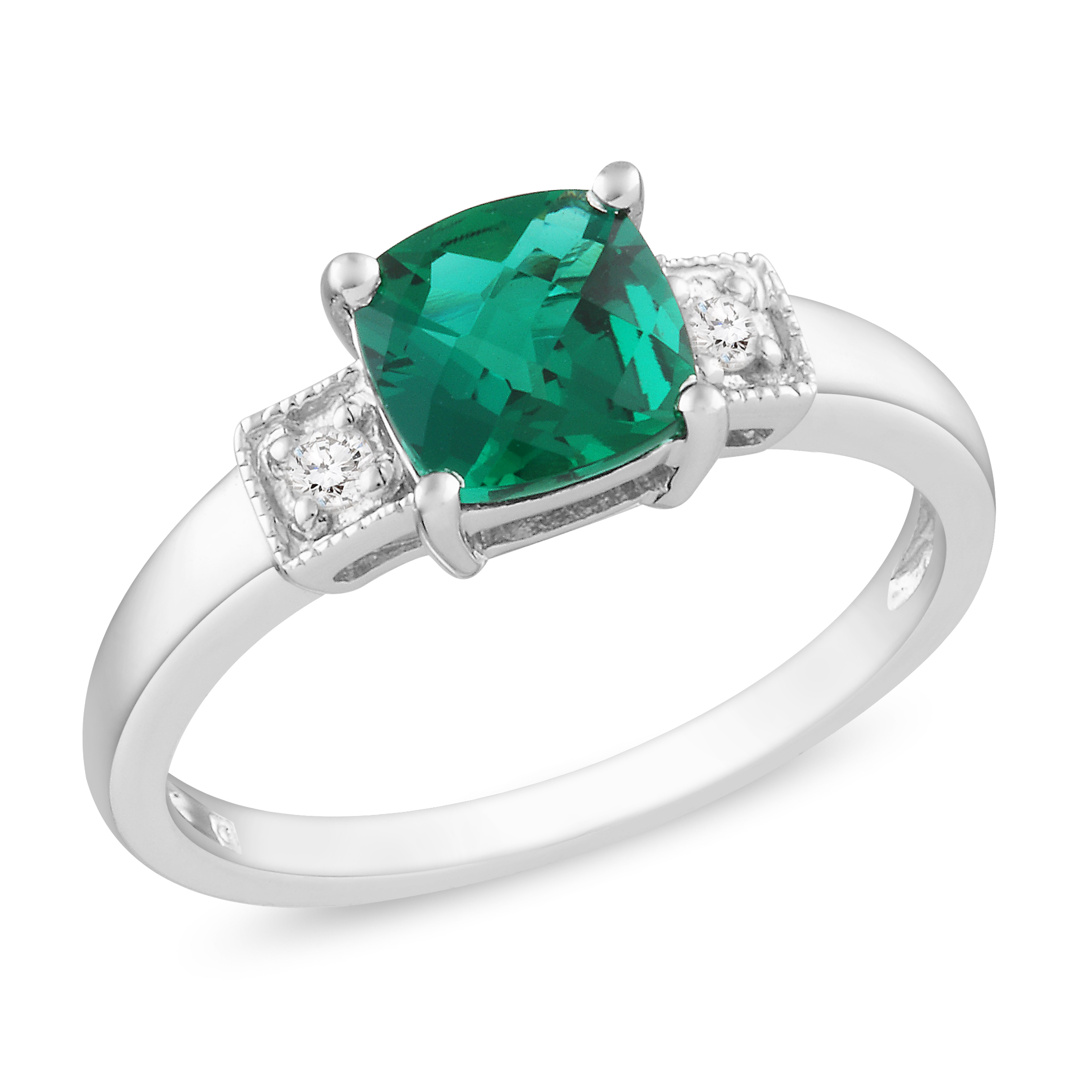 0.04ct Diamond TW & 1ct TGW Created Emerald Fashion Ring Silver