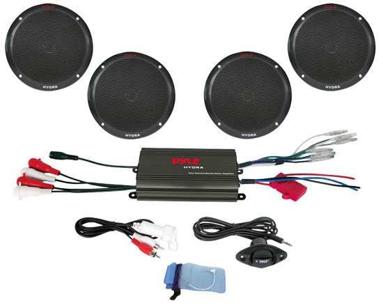 SOUND AROUND PYLE INDUSTRIES PLMRKT4B 4 Channel 800 Watt Waterproof Micro Marine Amplifier and 6.5 in. Speaker System