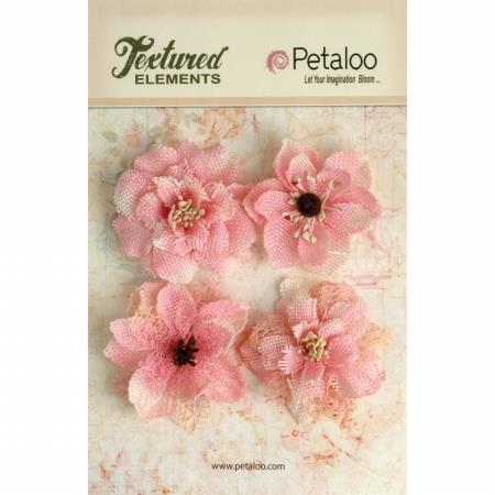 Petaloo P1200 211 Textured Elements Burlap Blossoms 4 Pkg Pink