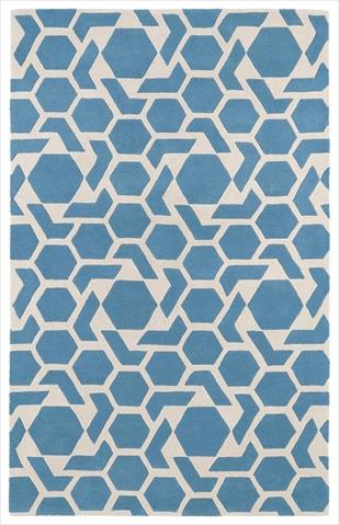 Hand tufted Cosmopolitan Geo Blue/ Ivory Wool Rug (5' x 7'9)