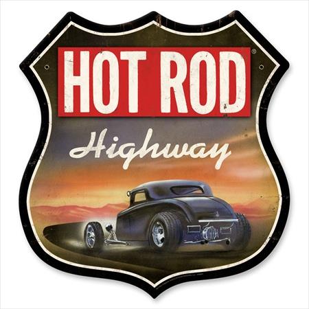 Past Time Signs HRM081 Hot Rod Highway Automotive Shield Metal Sign