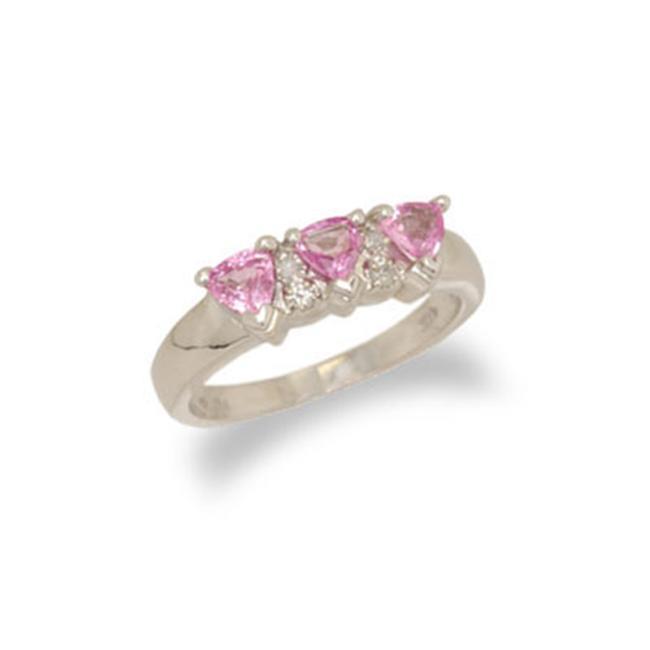 14K White Gold Trillion Cut Pink Sapphire and Diamond Ring Size 6.5