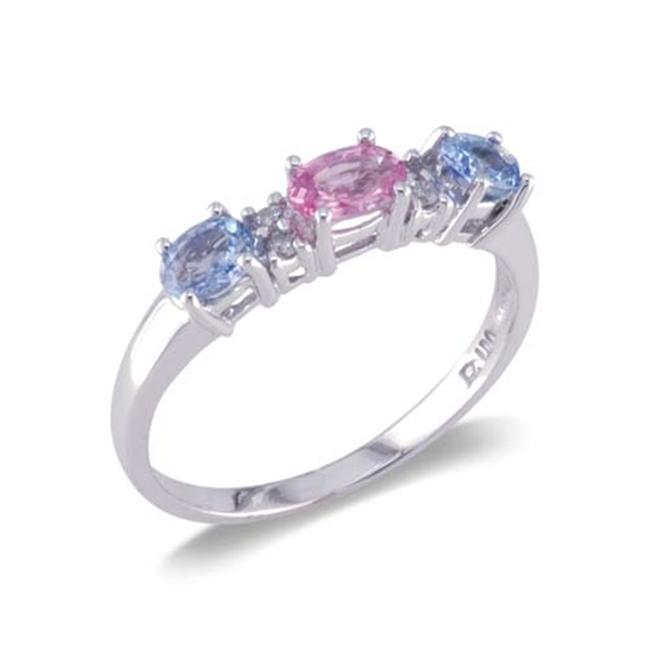 14K White Gold Three Stone Diamond and Multi Color Gemstone Ring Size 7