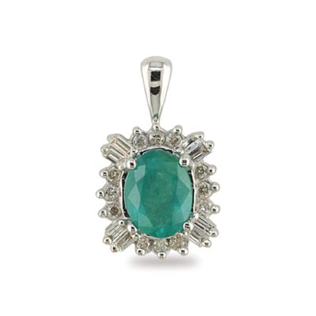 14K Gold Oval Emerald and Diamond Pendant