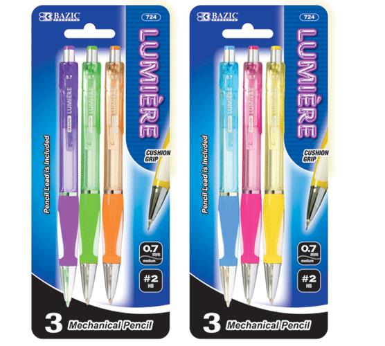 Bazic Products 724 24 BAZIC Lumiere 0.7 mm Mechanical Pencil with Grip   3 Pack Case of 24