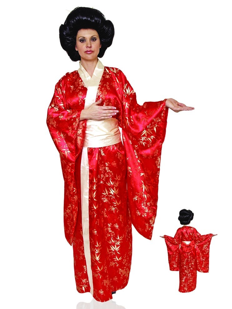 Japanese Kimono Red Geisha Satin Robe Costume Adult Standard