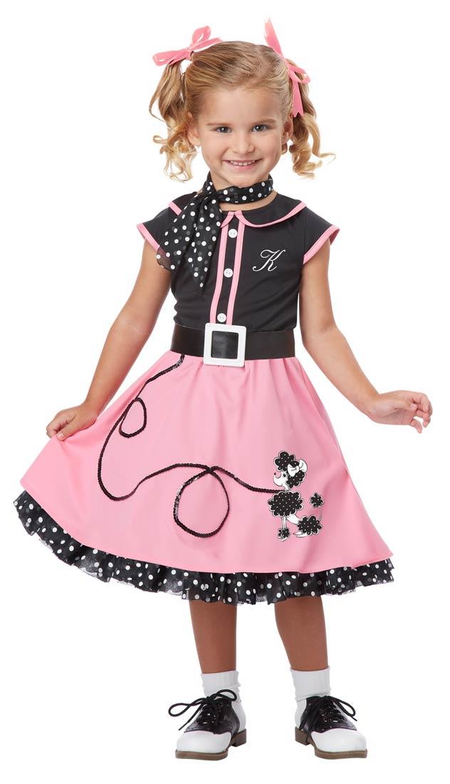 50's Poodle Cutie Dress Costume Child Toddler: Black & Pink Large (4 6)