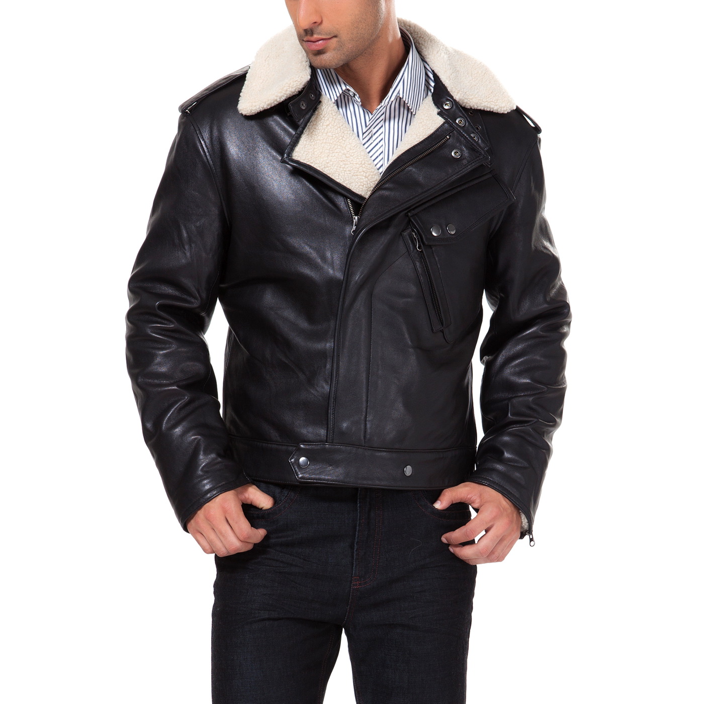 BGSD Men's "Grant" Lambskin Leather Bomber Jacket