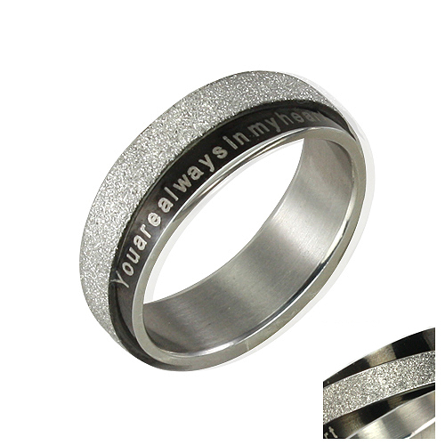 Stainless Steel Black Sparkle You are always in my heart 6mm Band Ring Men Sz 8