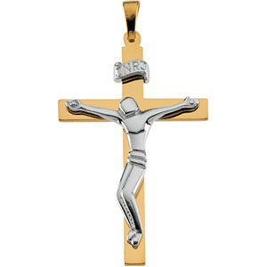 14K Yellow/White Gold Two Tone Crucifix Pendant  4.4   Necklaces & Pendants